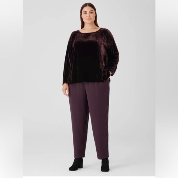 Eileen Fisher Silk Georgette Tapered Pant in Color Cassis - Picture 5 of 8